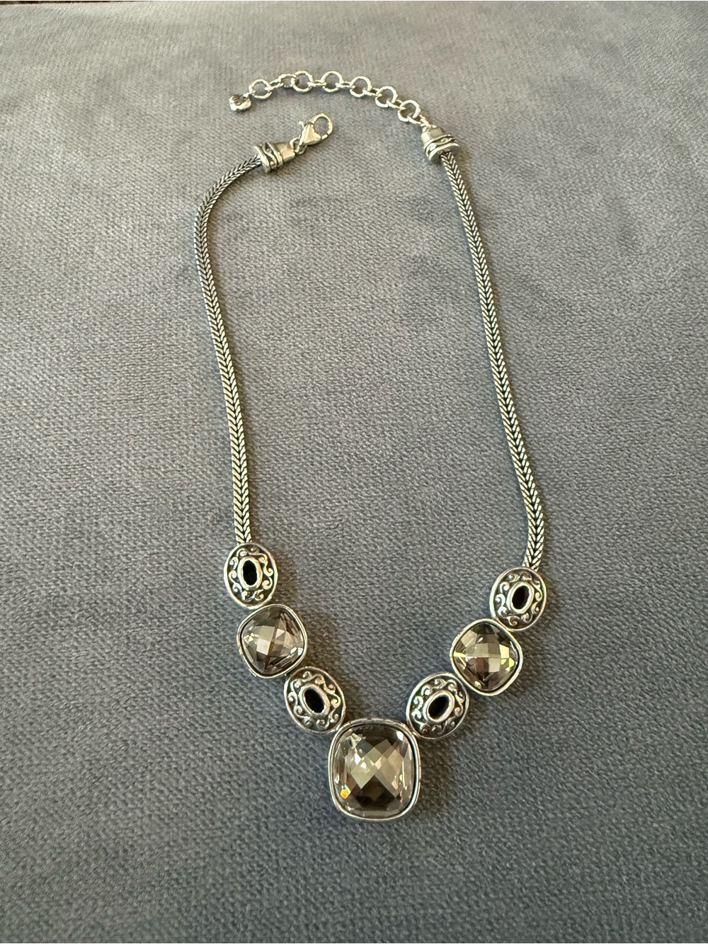 Brighton Venus Rising Silver Smokey Crystals Flat Chain Necklace